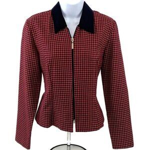 Positive Attitude Red Plaid Women's Jacket Long Sleeve Zip Up Short Wasted Sz 6